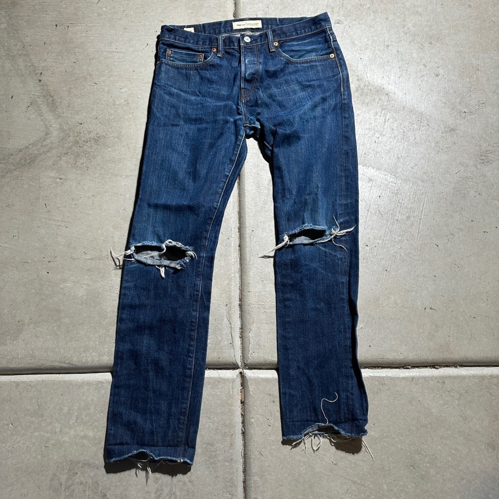 Gap 1969 Kaihara Japanese Selvedge Skinny Jeans Mens 33x30 Blue Distressed Raw‎